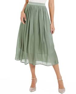 DIASHINY Damen Casual Hohe Taille A-Linie Plissee Midi Lang Swing Solid Rock, Hellgrün 054, X-Groß von DIASHINY