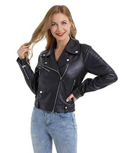 DIASHINY Kurz Kunstlederjacke Damen mit Pu Reißverschluss Kurz Motorrad Biker Jacke Mantel 013 XL von DIASHINY