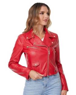 DIASHINY Rot Cropped Faux Lederjacke Für Frauen PU Slim Zip Up Moto Biker Mantel Motorrad Crop Short Jacket 013 S von DIASHINY