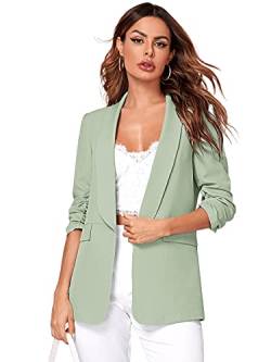 DIDK Damen Blazer Elegant 3/4 Arm Cardigan Open Front Casual Schalkragen Herbst Jacke Gerüscht Büro Blazers Minzgrün XL von DIDK