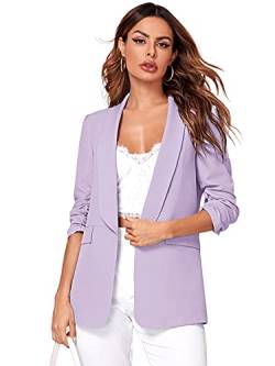 DIDK Damen Blazer Elegant 3/4 Arm Cardigan Open Front Casual Schalkragen Herbst Jacke Gerüscht Büro Blazers Violett M von DIDK