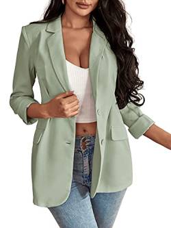 DIDK Damen Blazer Elegant Langarm Cardigan Casual Mantel Leicht Herbst Jacke Büro Blazer Minzgrün XS von DIDK