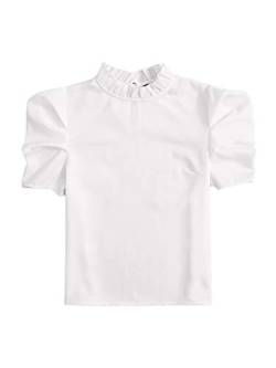 DIDK Damen Bluse Rüschen Elegant Stehkragen Blusen T-Shirt Shirt Sommershirts mit Knöpfe Puffärmeln Oberteile Taille Tops Weiß M von DIDK