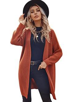 DIDK Damen Cardigan Strickjacke Raglanärmel Pullover Pulli Jacke Sweater Offener Vorderseite Mantel Gebrannte Orange S von DIDK