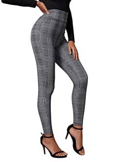 DIDK Damen Crop Kariert Leggings Elastischer Bund Casual Sommerhose Skinny Hosen mit Plaid Schmal Pants Basic Grauer Plaid M von DIDK