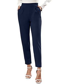 DIDK Damen Elegant Hose Lange Hohe Taille Schmal Hosen Einfarbig Anzughose Büro Pants mit Taschen Marineblau M von DIDK