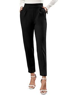 DIDK Damen Elegant Hose Lange Hohe Taille Schmal Hosen Einfarbig Anzughose Büro Pants mit Taschen Schwarz XS von DIDK