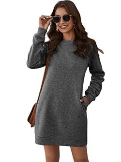 DIDK Damen Hoodie Kleid Pullover Langarm Sweatshirtkleid Tops Herbst Kurz Kleid Sweatshirt Pulloverkleid mit Taschen Dunkelgrau M von DIDK