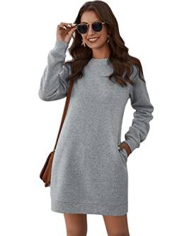 DIDK Damen Hoodie Kleid Pullover Langarm Sweatshirtkleid Tops Herbst Kurz Kleid Sweatshirt Pulloverkleid mit Taschen Grau XL von DIDK