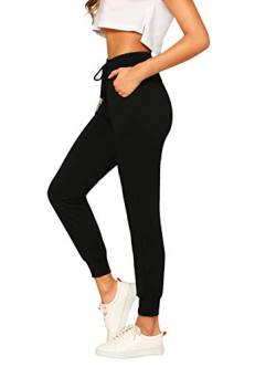 DIDK Damen Hosen Sporthose Casual Einfarbig Sweathose Elastischer Bund Jogginghose mit Taschen Schwarz#13 L von DIDK