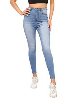 DIDK Damen Jeans Stretch Denim Hosen Skinny Jeanshosen Hoher Bund Lange Hose Freizeithose mit Taschen Hellblau L von DIDK