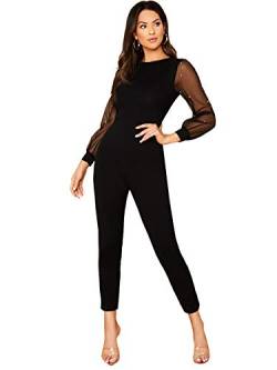 DIDK Damen Jumpsuit Elegant Overall Rundhals Langarm Playsuit Hosenanzug mit Perlen Einfarbig Karottenschnitt Hohe Taille Jumpsuits Schwarz XL von DIDK