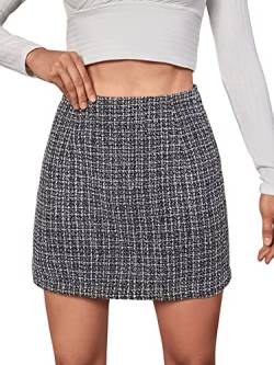 DIDK Damen Kariert Röcke Elegant Büro Rock Bleistift Figurbetont Minirock mit Plaid A Linie Hohe Taille Herbstrock Plaid Hellschwarz M von DIDK