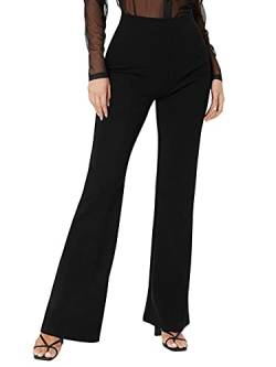 DIDK Damen Palazzo Hose Schlaghose Breites Bein Lang Hosen Hohe Taile Elegant Geradehose mit Reißverschluss Schwarz Tall XL von DIDK