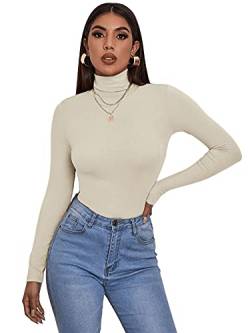 DIDK Damen Rollkragenpullover Slim Fit T-Shirt Oberteile Shirts Tunika Langarmshirt Schmal Pulli Casual Pullover Tee Beige M von DIDK