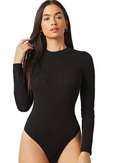 DIDK Damen Rückenfrei Body Langarm Bodysuit O-Neck Schmal Bodys Einfabig Sexy Bories Cut Outs Top Shirts Schwarz S von DIDK