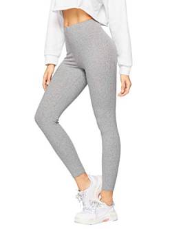 DIDK Damen Sportlich Leggings Stricken Reine Leggings Sweathose Mit Hoher Taille Geripptem Strick Sporthose Grau M von DIDK