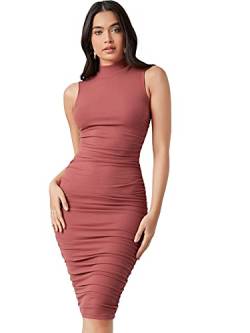 DIDK Damen Stehkragen Midikleid Ärmellos Kleider Bodycon Figurbetont Kleid Knielang Bleistiftkleid Rostige Rose M von DIDK