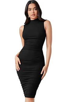 DIDK Damen Stehkragen Midikleid Ärmellos Kleider Bodycon Figurbetont Kleid Knielang Bleistiftkleid Schwarz S von DIDK