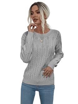 DIDK Damen Strick Pullover Drop Shoulder Pulli Rundhals Sweater Stretch Oberteil Dünn Pullover Grau M von DIDK