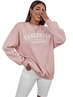 DIDK Damen Sweatshirt Rundhals Pullover Buchstaben Sweater Pulli Locker Oversized Oberteil Rosa L von DIDK