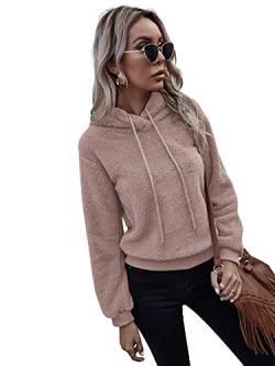 DIDK Damen Teddy Hoodie Kurz Kapuzenpullover Langarm Kapuzensweatshirt Pullover mit Kapuze Kapuzen Pulli Mokka-Braun XS von DIDK