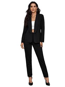 DIDK Damen Zweireihiger Blazer mit Schalkragen Skinny Hosen und Blazer Kombinationen 2 Teiler Outfit Kombi Business Anzug Schwarz L von DIDK