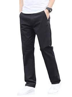 DIDK Herren Chino Hose Regular Slim Chinohose Elastischer Bund Lange Hosen Casual Freizeithose mit Taschen und Tunnelzug Schwarz M von DIDK