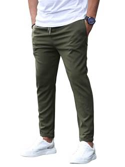 DIDK Herren Chinohose Elastischer Bund Lange Hosen Chino Casual Karottenschnitt Hose mit Taschen und Tunnelzug Armeegrün M von DIDK