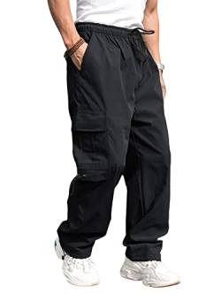 DIDK Männer Cargo Hose Straight Sweatpants Baggy Cargopants Herren Workout Straighthose Elastische Bund Sport Hosen Schwarz M von DIDK