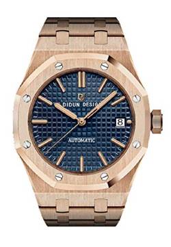 TOC STORE Sportlich Elegante Herren Automatik Uhr, Saphirglas, massives Armband, Miyota Uhrwerk, Didun Royal One Farbe: Rosegold/Blau von DIDUN