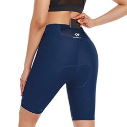 DIFOS Radlerhose Damen Gepolstert High-Waist Fahrradhose Kurz mit 4D Sitzpolster Radhose Schnell Trocknende Gesäßtasche Blau XL von DIFOS