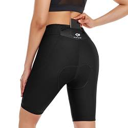 DIFOS Radlerhose Damen Gepolstert High-Waist Fahrradhose Kurz mit 4D Sitzpolster Radhose Schnell Trocknende Gesäßtasche Schwarz XXL von DIFOS