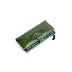 DIGJOBK Damen-Geldbörse, lang, aus Leder, mit Reißverschluss, mit Handyfach, grün, Einheitsgröße von DIGJOBK