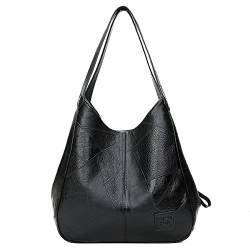 DIGJOBK Damen-Handtasche, weiches Leder, große Kapazität, Braun / Schwarz, Schwarz, Einheitsgröße von DIGJOBK