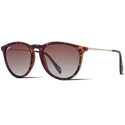 DIKLEY Vintage Polarisierte Sonnenbrille für Damen Herren Rund Retro UV400 Schutz Ultraleicht Rahmen (Braun Linsen Golden Bein) von DIKLEY