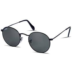 DIKLEY Vintage Rund Retro Sonnenbrille Damen Herren Mirrored Lenses Sunglasses Metall Rahmen Verspiegelte Glass Linsen Unisex Brille mit UV400 Schutz von DIKLEY