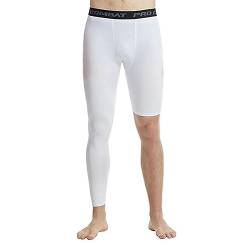 Herren Basketball Single Leg Tight Sporthose 1/2 One Leg Compression Pants Athletic Base Layer Unterwäsche, Weiß-1, Mittel von DILOFX