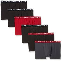 Dim Boxershorts Stretch-Baumwolle Atmungsaktiv Herren x6, Bleigrau/Chilerot/Schwarz/Schwarz/Schwarz/Schwarz, M von DIM