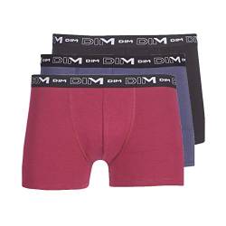 Dim Herren Coton Stretch Boxer X3 Badehose, Mehrfarbig (Rouge Cerise/Bleu Orage/Noir 6rj), Large (Herstellergröße: 4) (3er Pack) von DIM