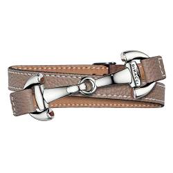 DIMACCI Trensen-Armband Kalbsleder | Alba-Kollektion in Taupe Silber-Optik aus Edelstahl | Schmuck für Reiter-Damen in Geschenk-Box | Mit Gravur von DIMACCI