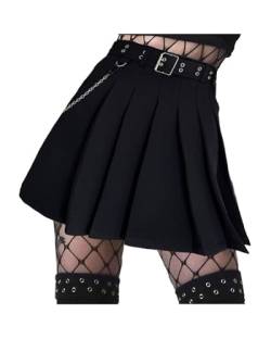 DINGJIUYAN Damen Kpop Fashion Plissee Mini Rock Gothic Punk Schwarz Kreuz Stickerei Rock, e, 36 von DINGJIUYAN