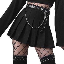 DINGJIUYAN Damen Kpop Mode Plissee Minirock Gothic Punk Schwarz Kreuz Stickerei Rock, g, 44 von DINGJIUYAN