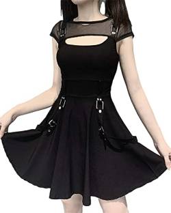 DINGJIUYAN Goth Schwarz Sexy Kleid Gothic Kleider Kleidung für Frauen Kleider, Schwarzes Lolita-Kleid, Medium von DINGJIUYAN