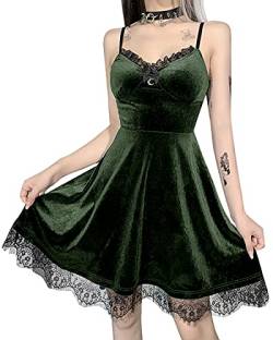 DINGJIUYAN Gothic Spitze Kurz Kleid Schwarz Minikleid Halbmond Korsett Gothic Sexy Rückenfrei Partykleid, grün, L von DINGJIUYAN