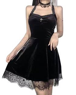 DINGJIUYAN Gothic Spitze Kurzes Kleid Schwarz Minikleid Halbmond Korsett Gothic Sexy Rückenfreies Partykleid, Kleid mit Z-Trägern, X-Large von DINGJIUYAN
