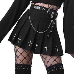 DINGJIUYAN Punk Cross Print Dark Mini Röcke Kette Gürtel Schwarz Uniform Faltenrock Gr. 40, 1-black Skirt With Chain Belt von DINGJIUYAN