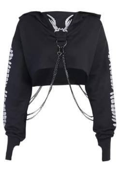 Y2K Gothic Hoodies Kapuzenpullover Langarm Ösen Hosenträger Solid Schwarz Crop Sweatshirt für Damen, 04-schwarz, 36 von DINGJIUYAN