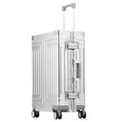 DINGYanK Koffer Vollaluminium-Magnesiumlegierungs-Metallkoffer, Trolley-Koffer, Hartschalenkoffer, Gepäck-Check-in-Koffer for Herren Und Damen Suitcase (Color : Silver, Size : 28in) von DINGYanK