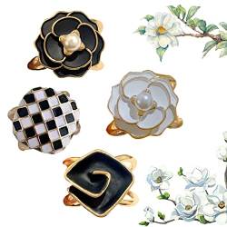 Women's Elegant Pearl Floral Scarf Ring Clip, Camellia Scarf Pin, Camellia Flower Scarf Buckle, Fashion Metal Camellia Scarf Ring Buckle, Scarf Ring Clip for Women (XL2) von DINNIWIKL